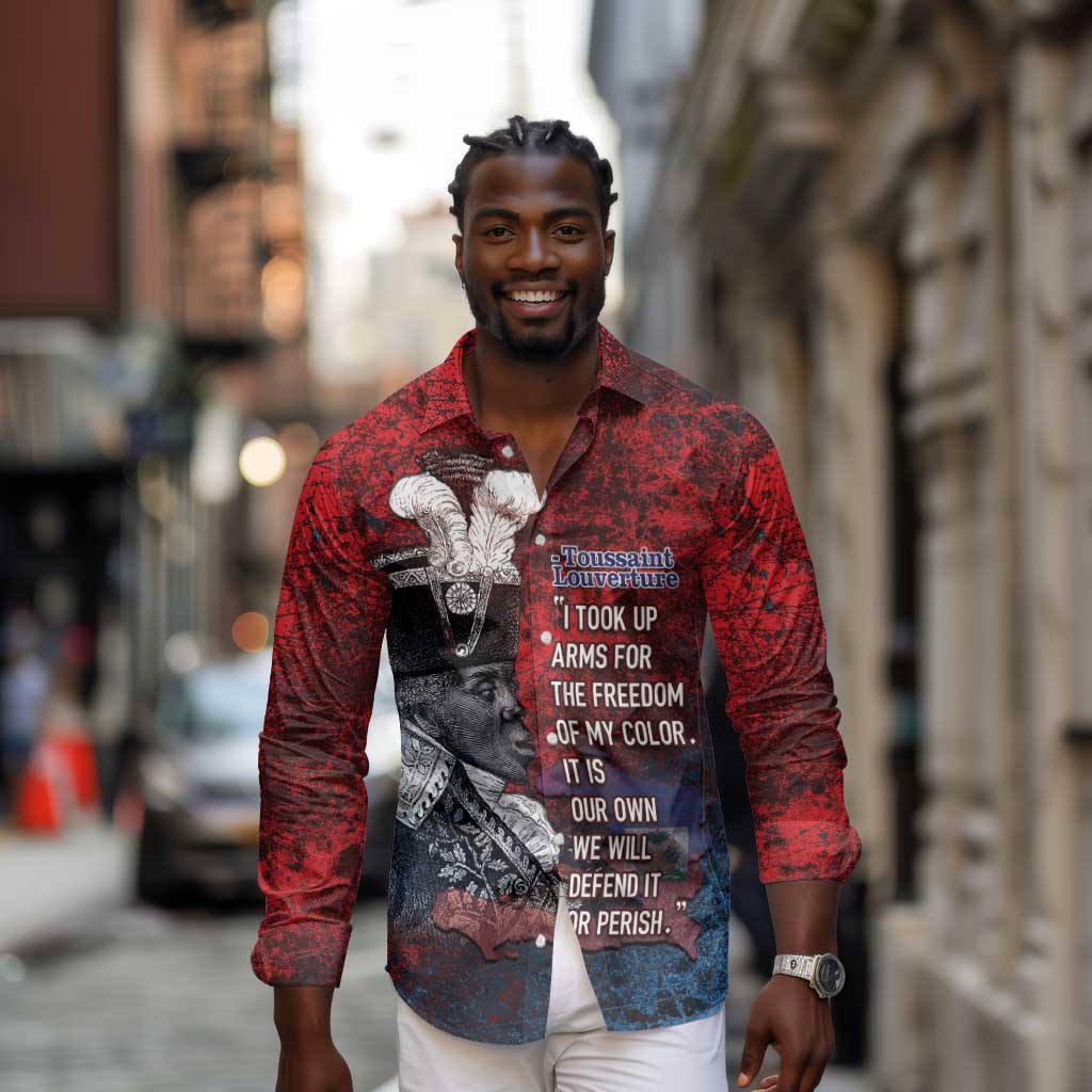 Personalized Toussaint Louverture Afro Haiti Long Sleeve Button Shirt Haitian Father Grunge Style - African Pride