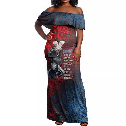 Personalized Toussaint Louverture Afro Haiti Off Shoulder Maxi Dress Haitian Father Grunge Style - African Pride