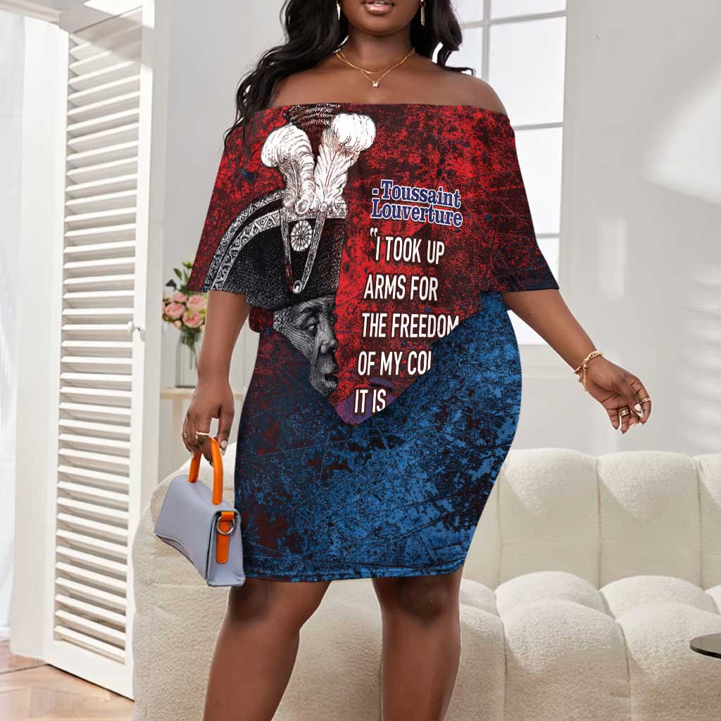 Personalized Toussaint Louverture Afro Haiti Off Shoulder Short Dress Haitian Father Grunge Style - African Pride