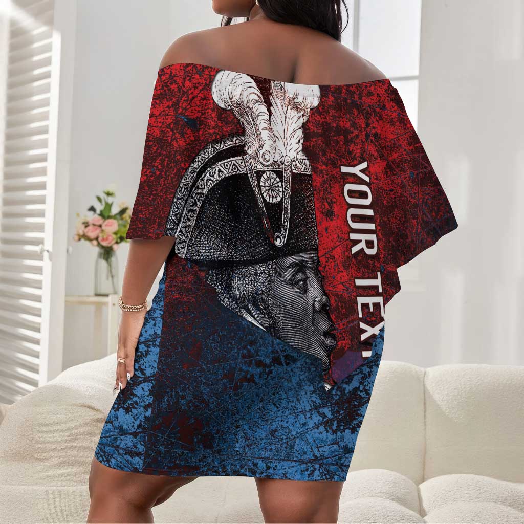Personalized Toussaint Louverture Afro Haiti Off Shoulder Short Dress Haitian Father Grunge Style - African Pride