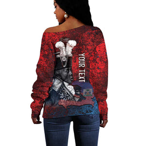 Personalized Toussaint Louverture Afro Haiti Off Shoulder Sweater Haitian Father Grunge Style - African Pride