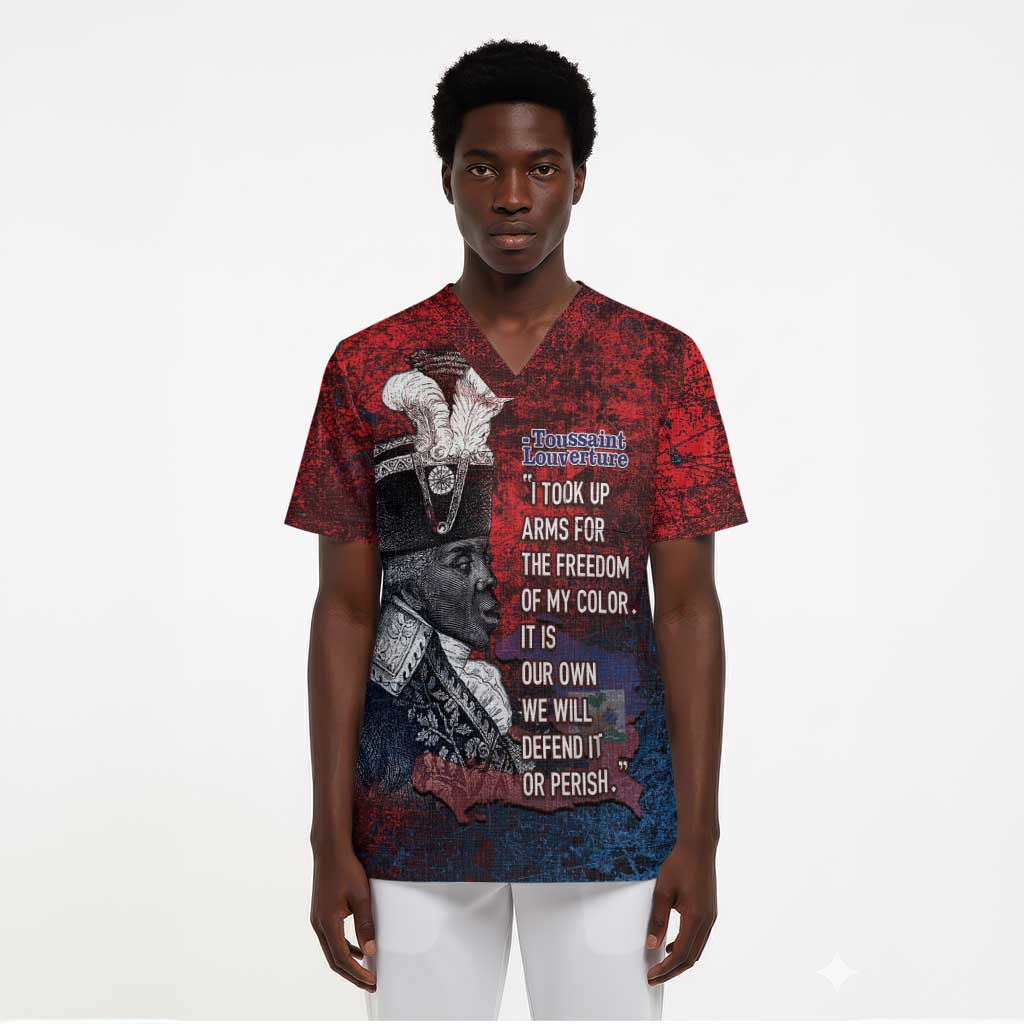 Personalized Toussaint Louverture Afro Haiti Scrub Top Haitian Father Grunge Style - African Pride
