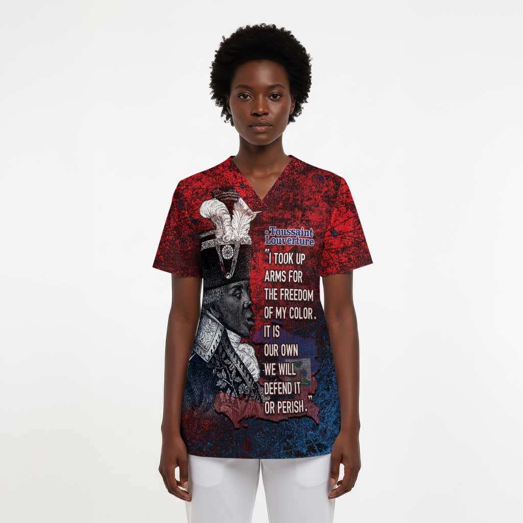 Personalized Toussaint Louverture Afro Haiti Scrub Top Haitian Father Grunge Style - African Pride