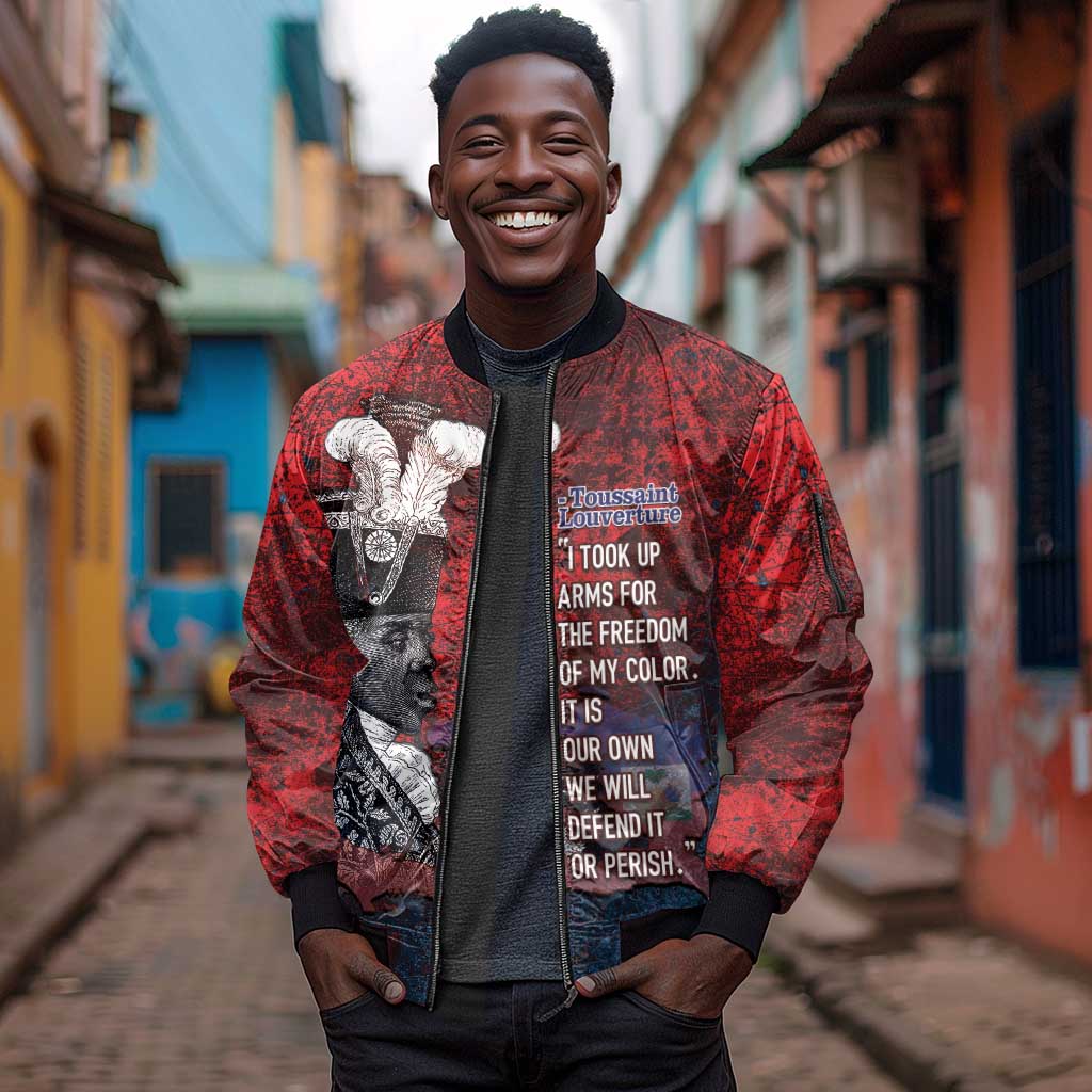 Personalized Toussaint Louverture Afro Haiti Sleeve Zip Bomber Jacket Haitian Father Grunge Style - African Pride