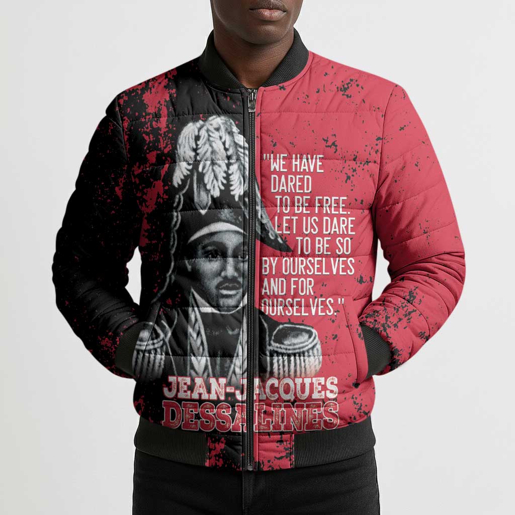 Personalized Jean-Jacques Dessalines Afro Haiti Bomber Puffer Jacket Emperor Of First Empire Grunge Style - African Pride