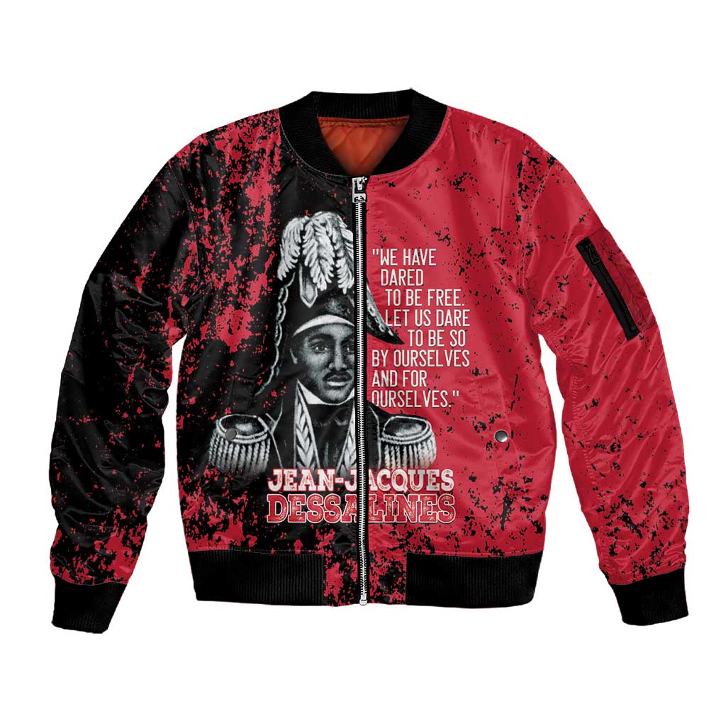 Personalized Jean-Jacques Dessalines Afro Haiti Sleeve Zip Bomber Jacket Emperor Of First Empire Grunge Style - African Pride