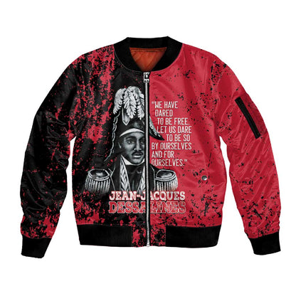 Personalized Jean-Jacques Dessalines Afro Haiti Sleeve Zip Bomber Jacket Emperor Of First Empire Grunge Style - African Pride