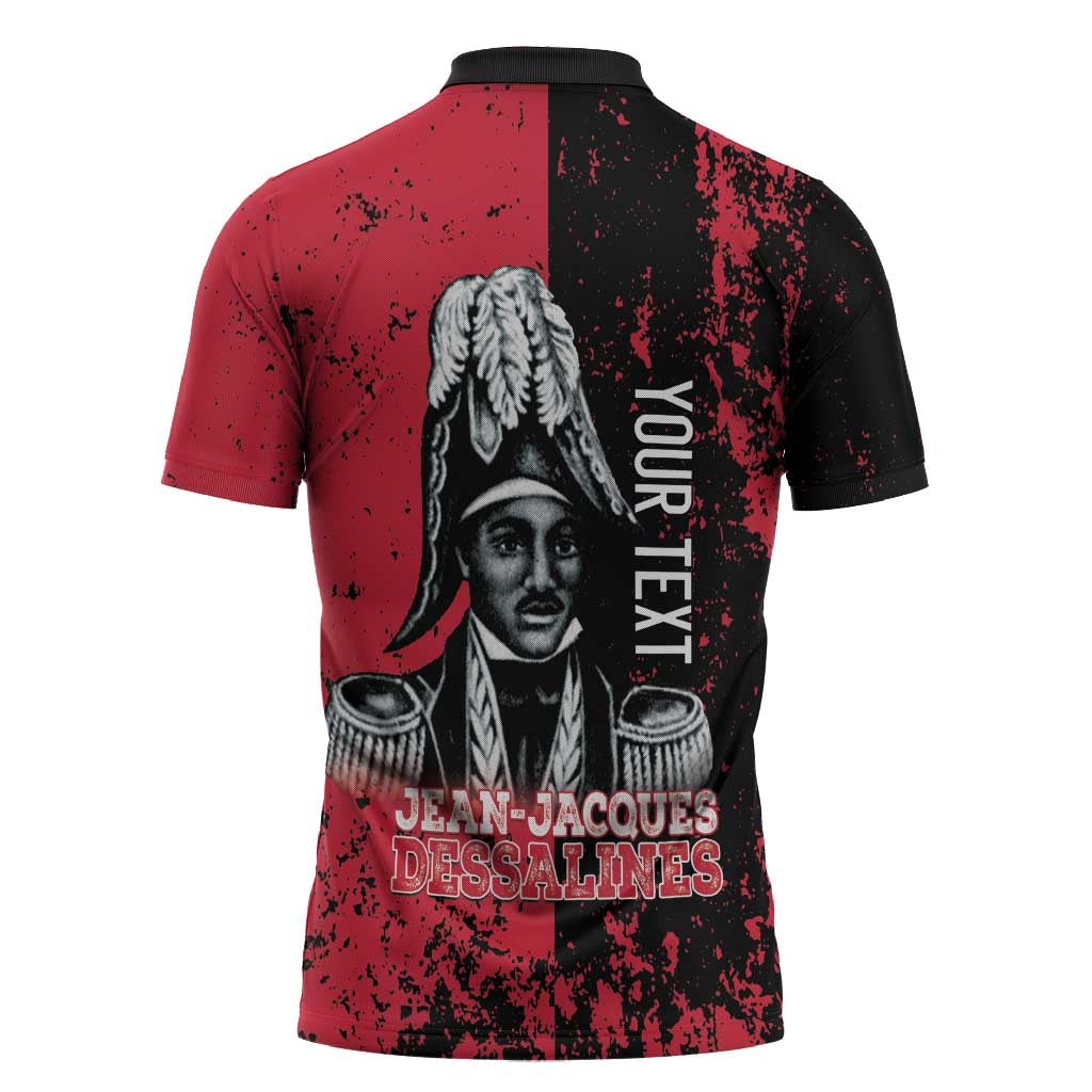 Personalized Jean-Jacques Dessalines Afro Haiti Zipper Polo Shirt Emperor Of First Empire Grunge Style - African Pride