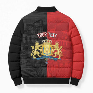 Personalized Kingdom of Haiti Bomber Puffer Jacket Sans-Souci Palace Flag Style - African Pride
