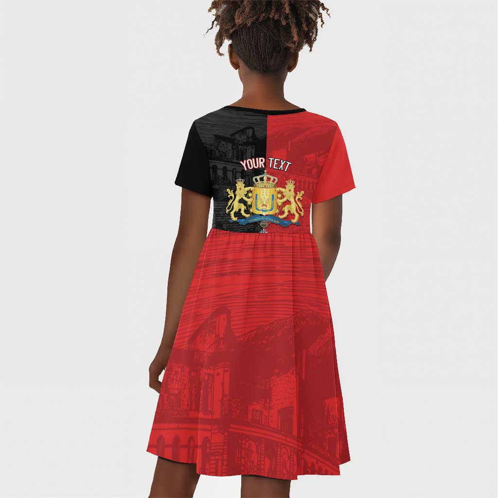 Personalized Kingdom of Haiti Kid Short Sleeve Dress Sans-Souci Palace Flag Style LT14
