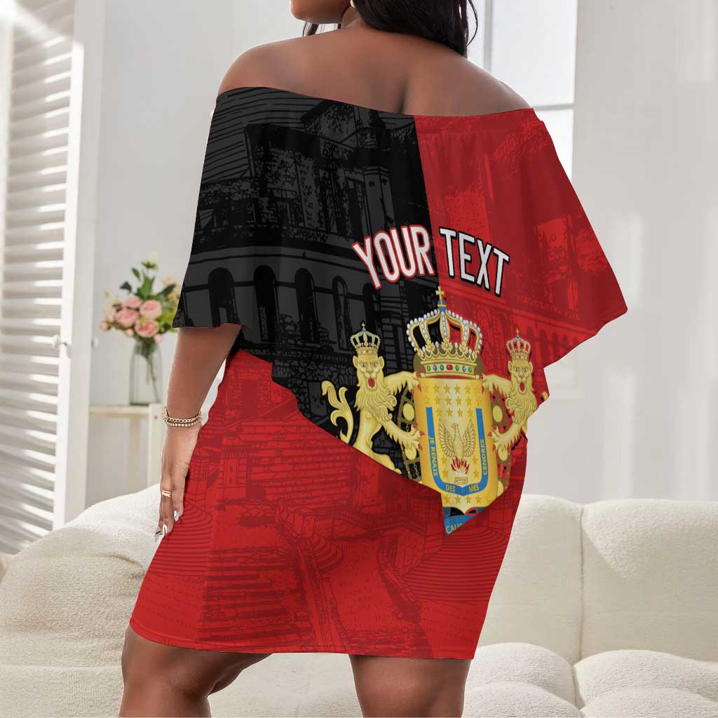 Personalized Kingdom of Haiti Off Shoulder Short Dress Sans-Souci Palace Flag Style - African Pride