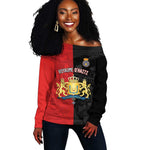 Personalized Kingdom of Haiti Off Shoulder Sweater Sans-Souci Palace Flag Style - African Pride