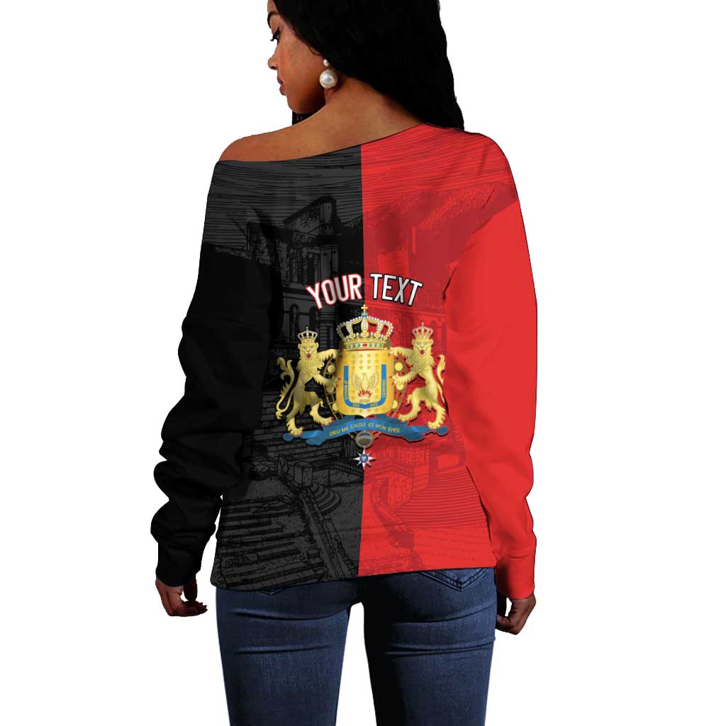 Personalized Kingdom of Haiti Off Shoulder Sweater Sans-Souci Palace Flag Style - African Pride