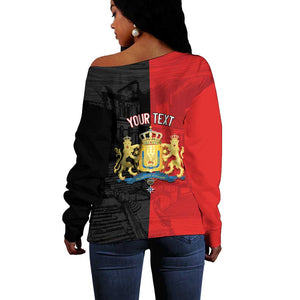 Personalized Kingdom of Haiti Off Shoulder Sweater Sans-Souci Palace Flag Style - African Pride
