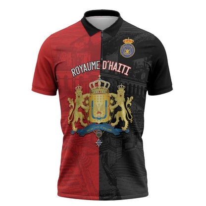 Personalized Kingdom of Haiti Zipper Polo Shirt Sans-Souci Palace Flag Style - African Pride