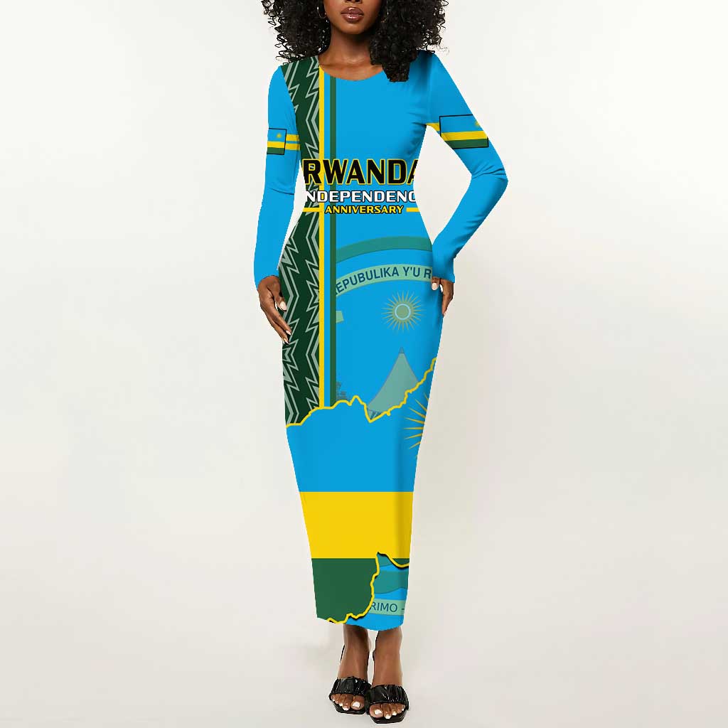 Personalised 1 July Independence Day Rwanda Long Sleeve Bodycon Dress African Imigongo Happy 61st Anniversary