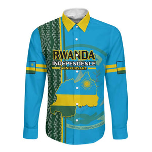 Personalised 1 July Independence Day Rwanda Long Sleeve Button Shirt African Imigongo Happy 61st Anniversary