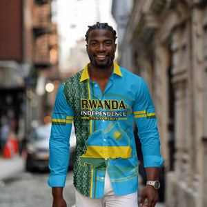 Personalised 1 July Independence Day Rwanda Long Sleeve Button Shirt African Imigongo Happy 61st Anniversary