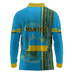 Personalised 1 July Independence Day Rwanda Long Sleeve Polo Shirt African Imigongo Happy 61st Anniversary