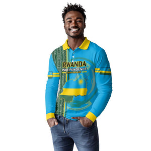 Personalised 1 July Independence Day Rwanda Long Sleeve Polo Shirt African Imigongo Happy 61st Anniversary