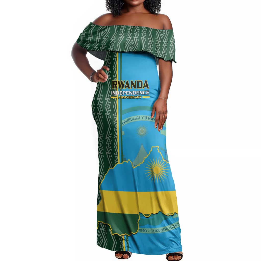 Personalised 1 July Independence Day Rwanda Off Shoulder Maxi Dress African Imigongo Happy 61st Anniversary