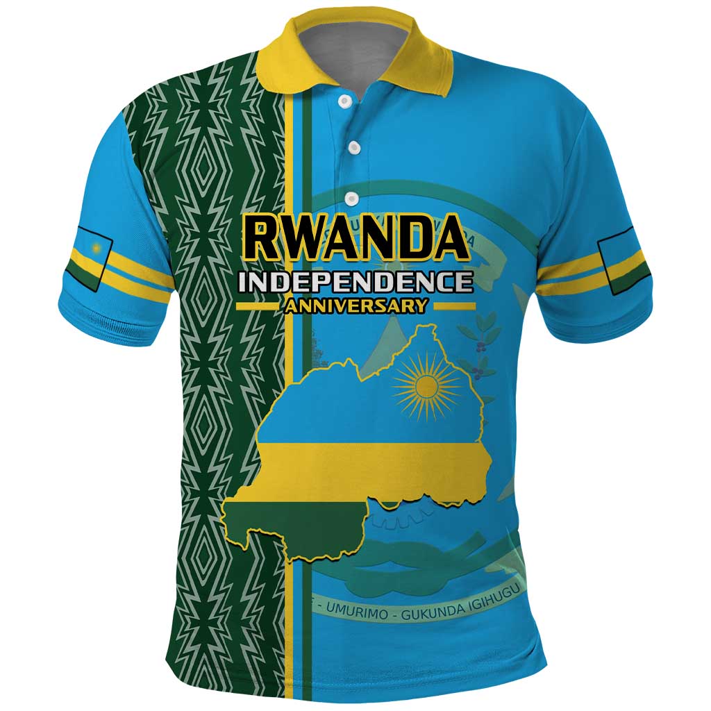 Personalised 1 July Independence Day Rwanda Polo Shirt African Imigongo Happy 61st Anniversary