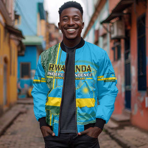 Personalised 1 July Independence Day Rwanda Sleeve Zip Bomber Jacket African Imigongo Happy 61st Anniversary