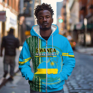 Personalised 1 July Independence Day Rwanda Zip Hoodie African Imigongo Happy 61st Anniversary