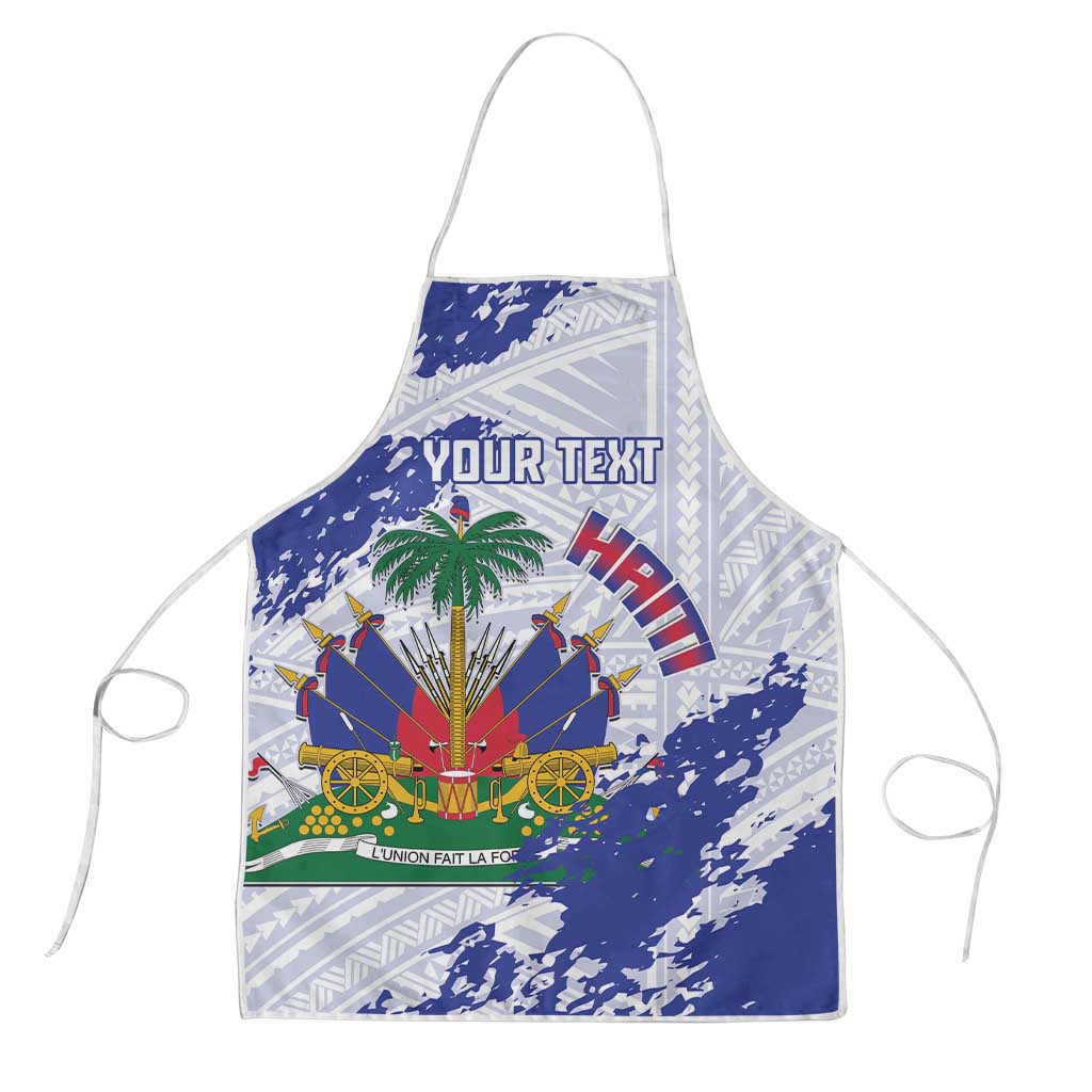 Custom Haiti Football Apron Les Grenadiers Blue Grunge Polynesian Tattoo