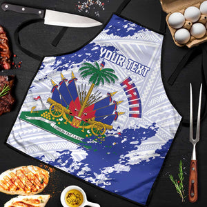 Custom Haiti Football Apron Les Grenadiers Blue Grunge Polynesian Tattoo