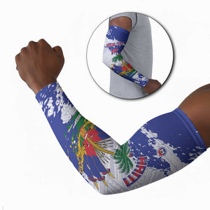 Custom Haiti Football Arm Sleeves Les Grenadiers Blue Grunge Polynesian Tattoo
