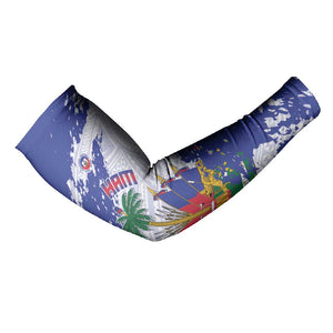 Custom Haiti Football Arm Sleeves Les Grenadiers Blue Grunge Polynesian Tattoo
