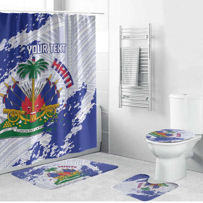 Custom Haiti Football Bathroom Set Les Grenadiers Blue Grunge Polynesian Tattoo