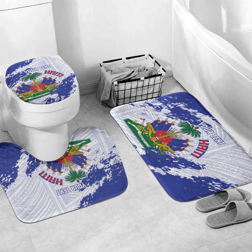Custom Haiti Football Bathroom Set Les Grenadiers Blue Grunge Polynesian Tattoo