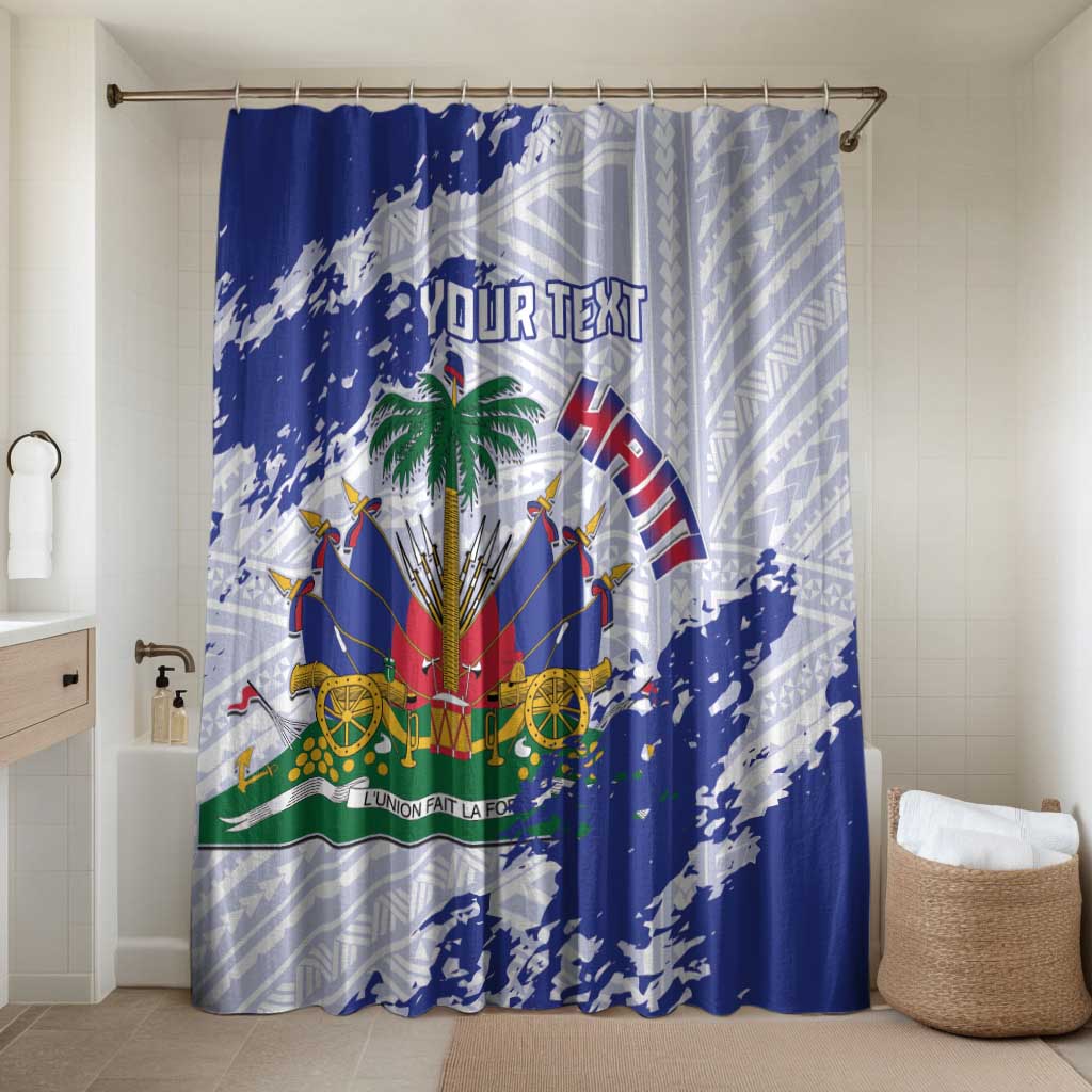 Custom Haiti Football Bathroom Set Les Grenadiers Blue Grunge Polynesian Tattoo