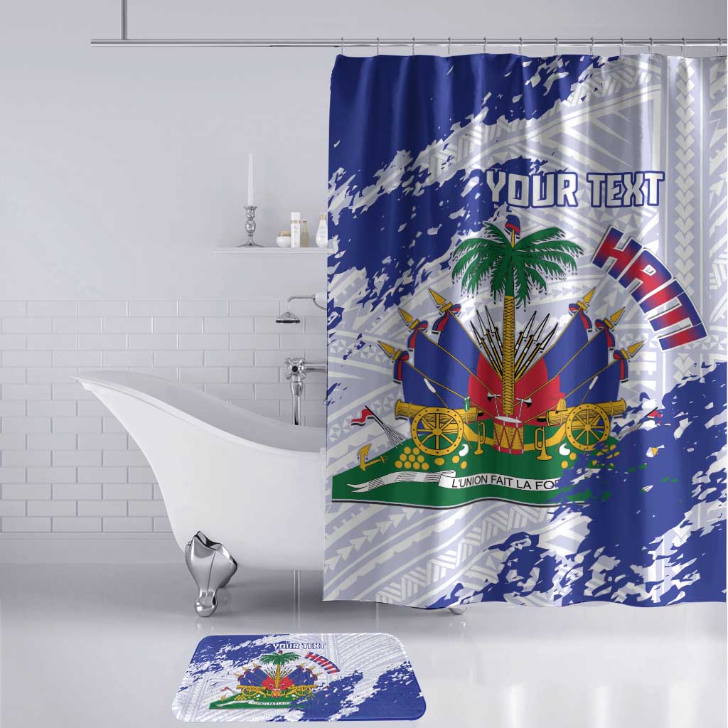 Custom Haiti Football Bathroom Set Les Grenadiers Blue Grunge Polynesian Tattoo