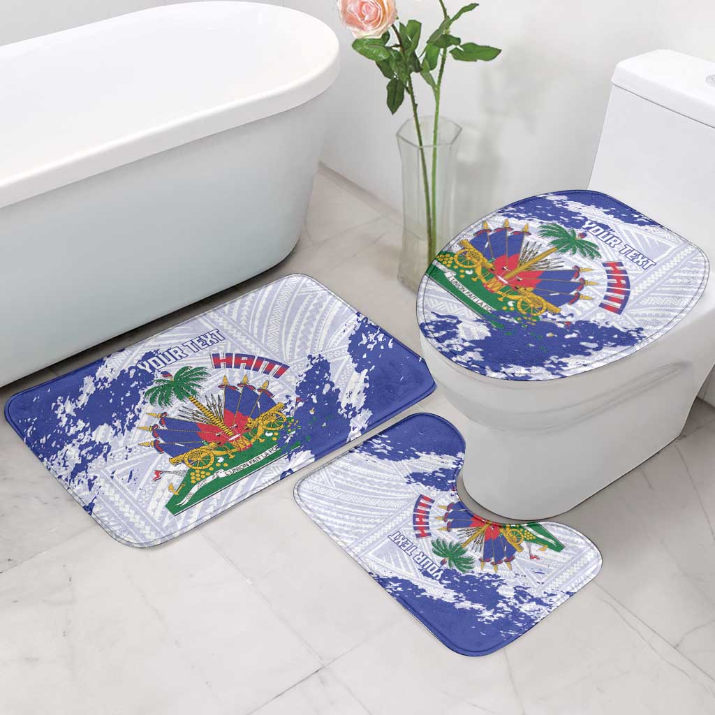 Custom Haiti Football Bathroom Set Les Grenadiers Blue Grunge Polynesian Tattoo