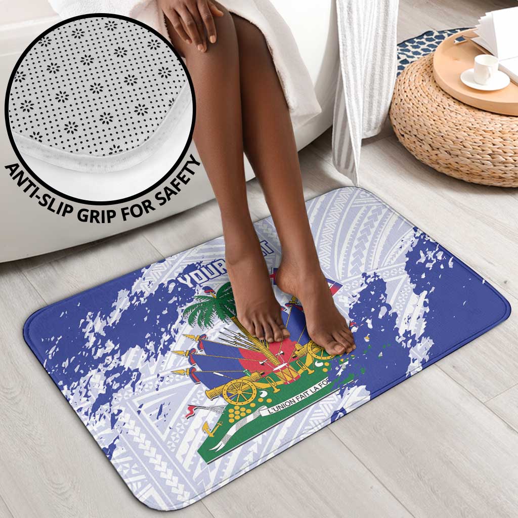 Custom Haiti Football Bathroom Set Les Grenadiers Blue Grunge Polynesian Tattoo