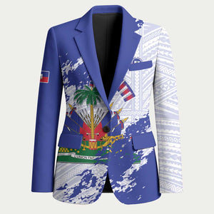 Custom Haiti Football Blazer Les Grenadiers Blue Grunge Polynesian Tattoo
