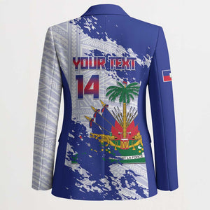 Custom Haiti Football Blazer Les Grenadiers Blue Grunge Polynesian Tattoo