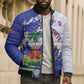 Custom Haiti Football Bomber Puffer Jacket Les Grenadiers Blue Grunge Polynesian Tattoo