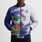Custom Haiti Football Bomber Puffer Jacket Les Grenadiers Blue Grunge Polynesian Tattoo