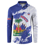Custom Haiti Football Button Sweatshirt Les Grenadiers Blue Grunge Polynesian Tattoo