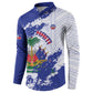 Custom Haiti Football Button Sweatshirt Les Grenadiers Blue Grunge Polynesian Tattoo