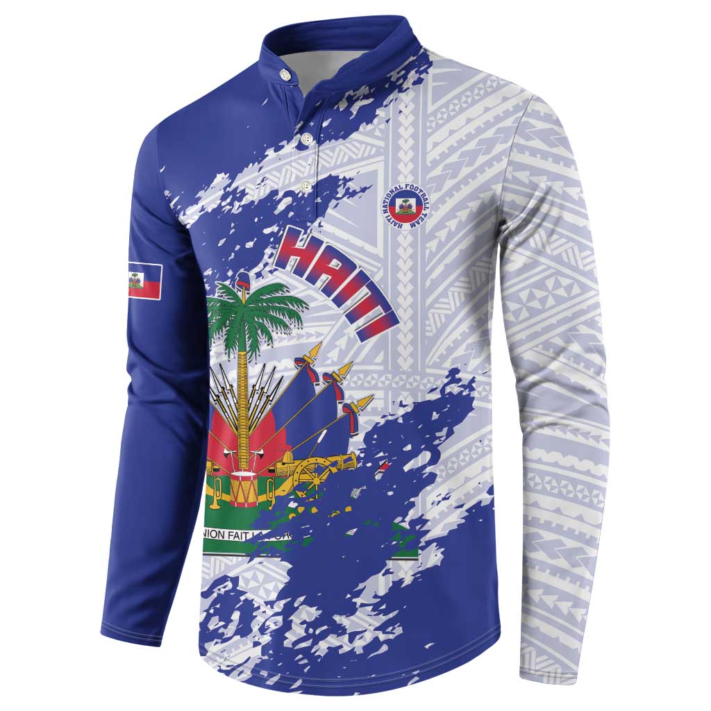 Custom Haiti Football Button Sweatshirt Les Grenadiers Blue Grunge Polynesian Tattoo