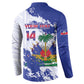 Custom Haiti Football Button Sweatshirt Les Grenadiers Blue Grunge Polynesian Tattoo