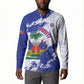 Custom Haiti Football Button Sweatshirt Les Grenadiers Blue Grunge Polynesian Tattoo