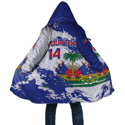 Custom Haiti Football Cloak Les Grenadiers Blue Grunge Polynesian Tattoo