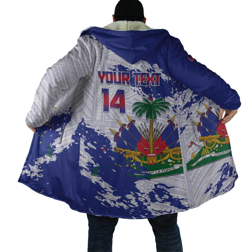 Custom Haiti Football Cloak Les Grenadiers Blue Grunge Polynesian Tattoo