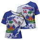 Custom Haiti Football Cross Shoulder Shirt Les Grenadiers Blue Grunge Polynesian Tattoo